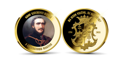 Színarannyal bevont Gróf Széchenyi István érem