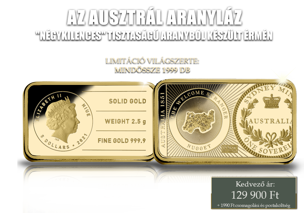 Színarany ingot az Ausztrál aranyláz tiszteletére 