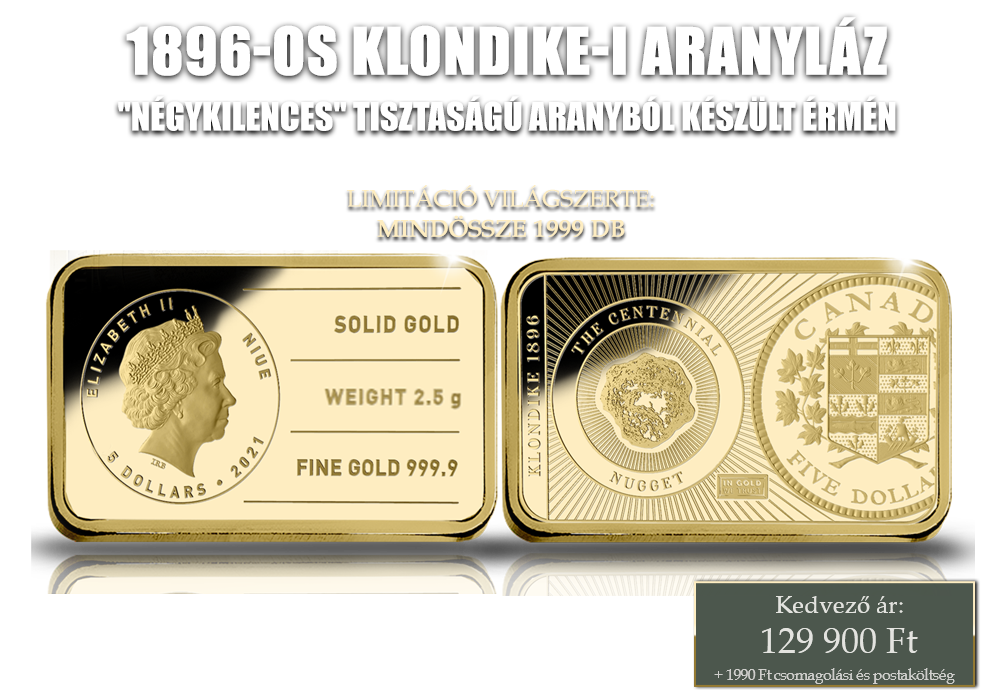 Színarany ingot A klondike-i aranyláz tiszteletére 