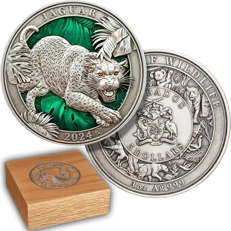Magyar Éremkibocsátó Kft. - 3 unciás színezüst Jaguár érme tűzzománccal 