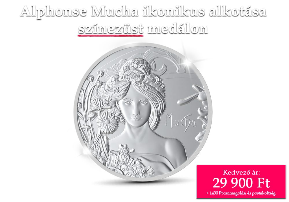 Alphonse Mucha ikonikus alkotása egy színezüst medálon