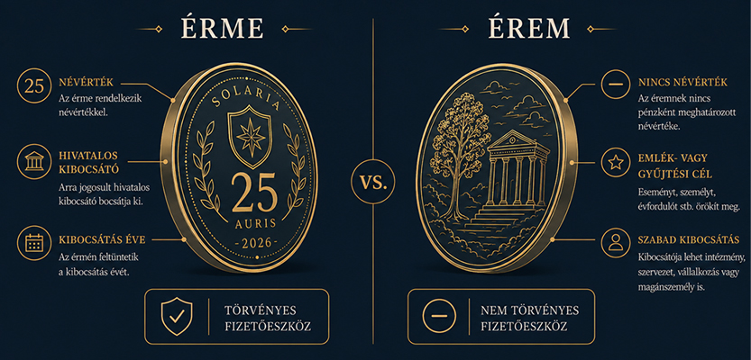 Érme és érem közötti különbség – a névérték és a törvényes fizetőeszköz szemléltetése